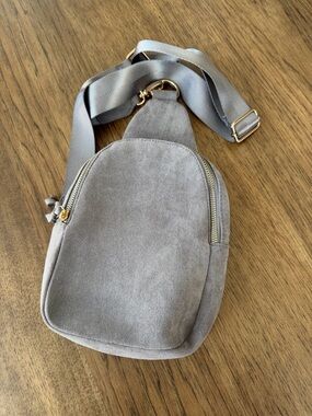 Grey Suede Crossbody Sling Bag